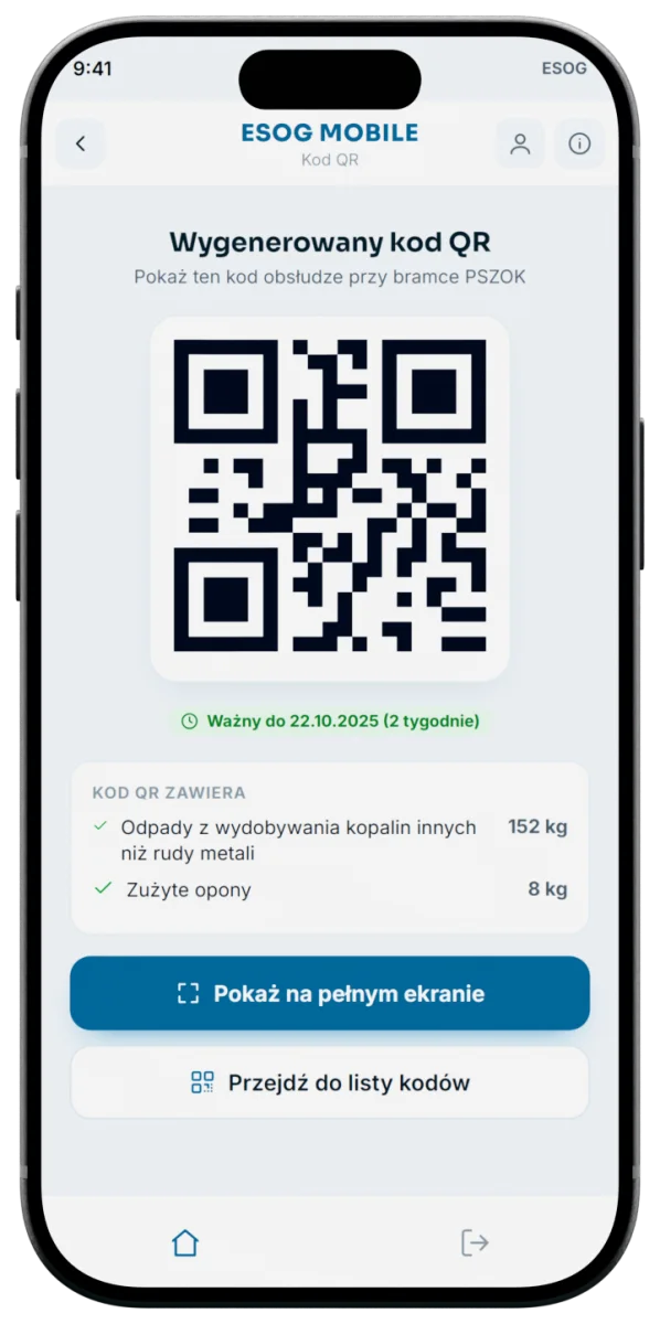 Wygenerowany kod QR z datą ważności